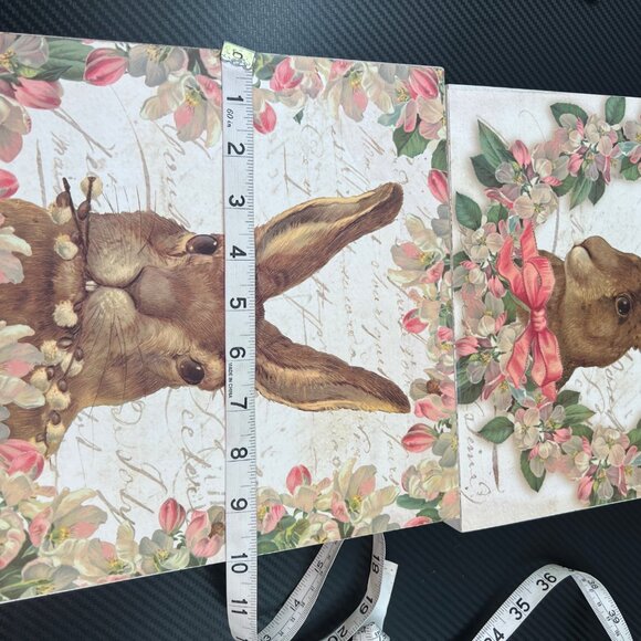 Spring Rabbit Print Box Shelf Sitter Shabby Chic Hare Easter Wreath Pink Bow - Picture 8 of 10
